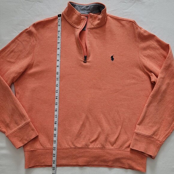 Polo Ralph Lauren Quarter-Zip Pullover Orange Blue Pony Sweatshirt Size Medium - Picture 8 of 11